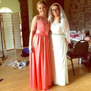 Coral David’s Bridal Bridesmaid Dress